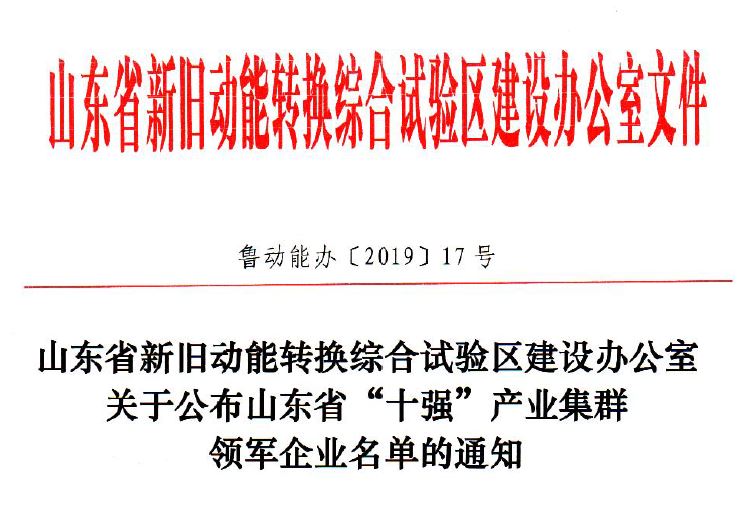 山東省“十強”產業(yè)集群領軍企業(yè)